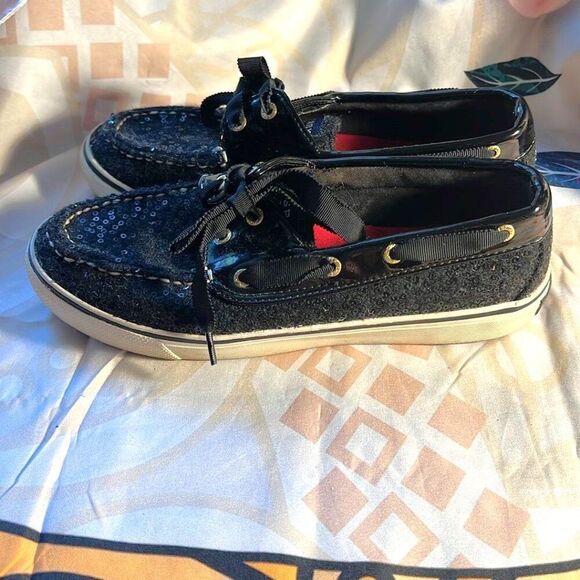 Sperry Top-Sider Bahama Boat Shoes Women's Size 7 Black Sequin Casual Sneakers - Picture 4 of 12